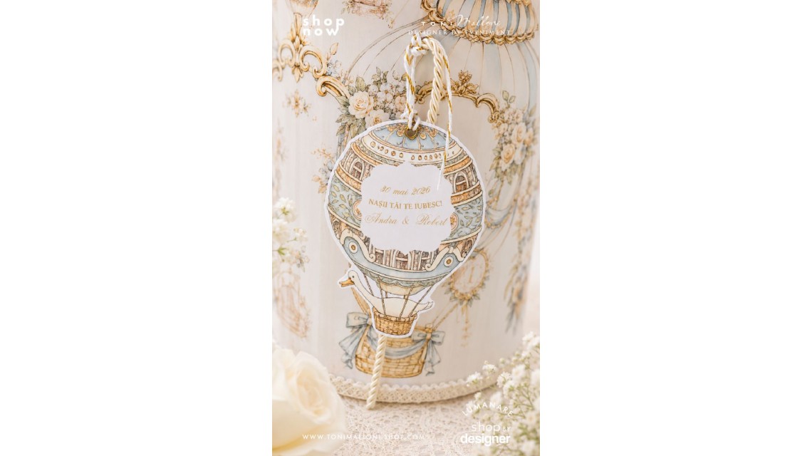 Trusou Botez Atelier Paris Carusel Vintage Monogramă Regală Balon cu Aer Cald 3